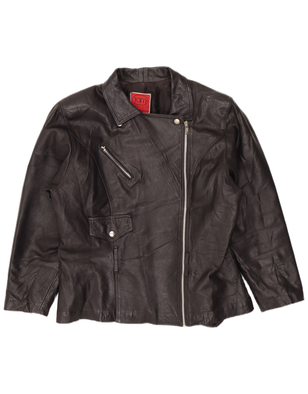Jachetă de motociclist din piele vintage pentru femei UK 14 Medium Black