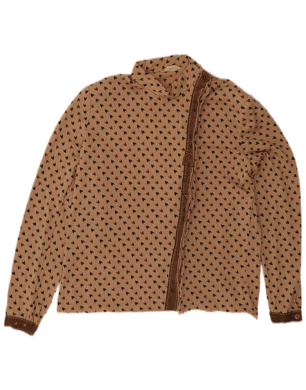 Bluză cămașă vintage pentru femei UK 16 mare, bej, picior de gală