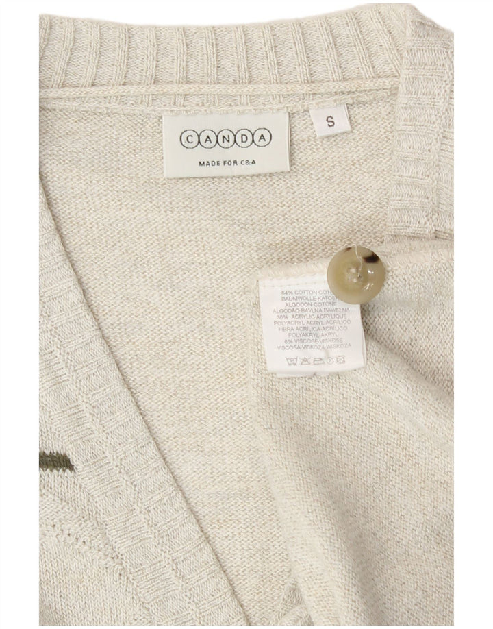 Pulover cardigan pentru bărbați Canda, bumbac geometric alb, mic