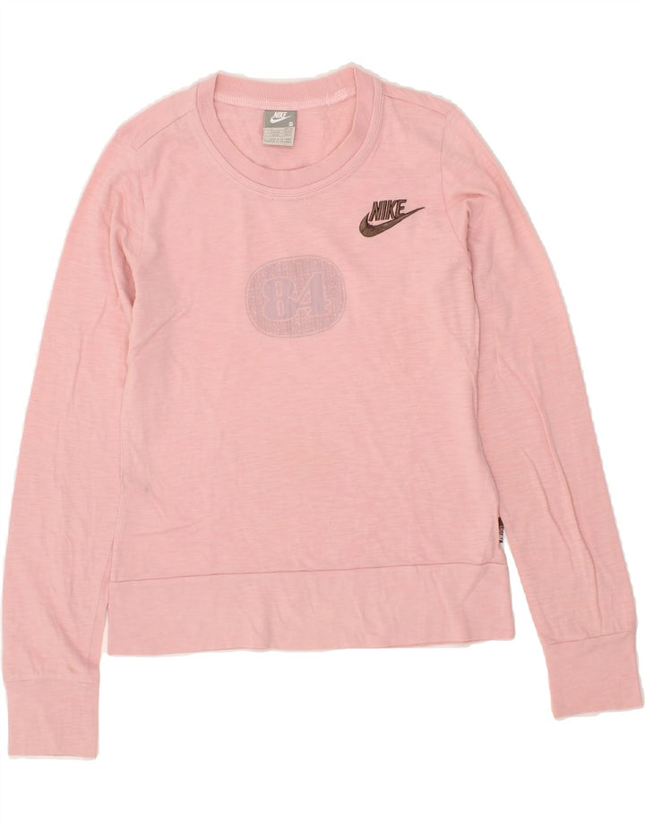 NIKE Womens Graphic Top Long Sleeve UK 8/10 Small Pink Vintage Nike and Second-Hand Nike from Messina Hembry 