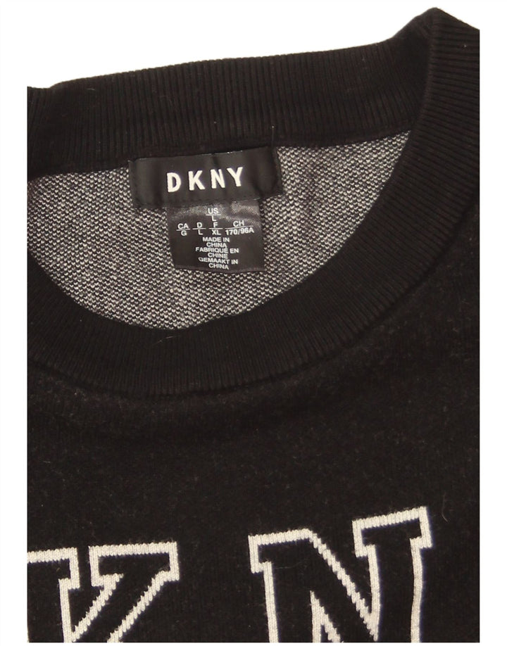 Dkny Pulover cu grafic supradimensionat pentru femei UK 16, mare, viscoză, neagră