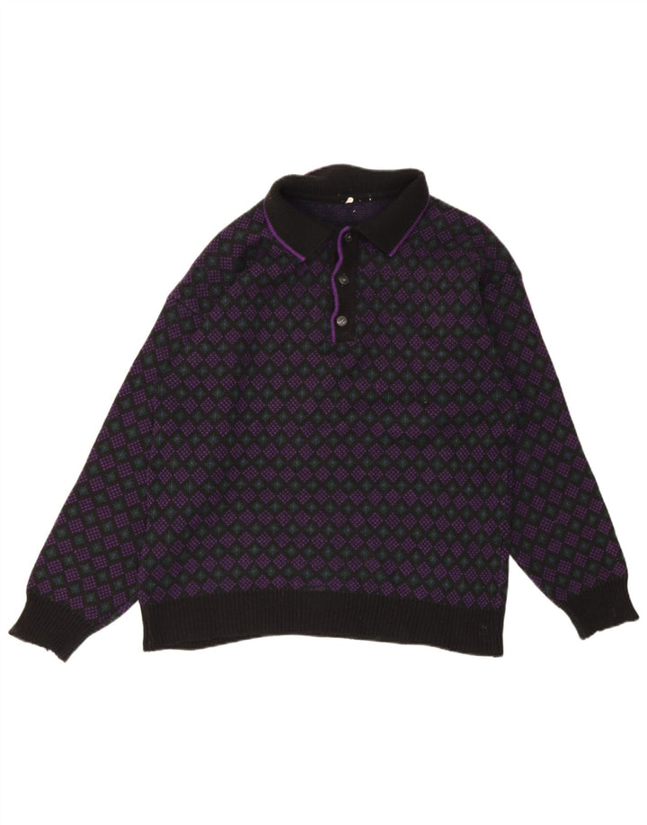 Pulover vintage pentru bărbați cu gât polo, mijlociu, multicolor, geometric