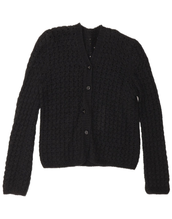 Pulover cardigan din croșetat din croșetat pentru femei vintage UK 14 mediu negru