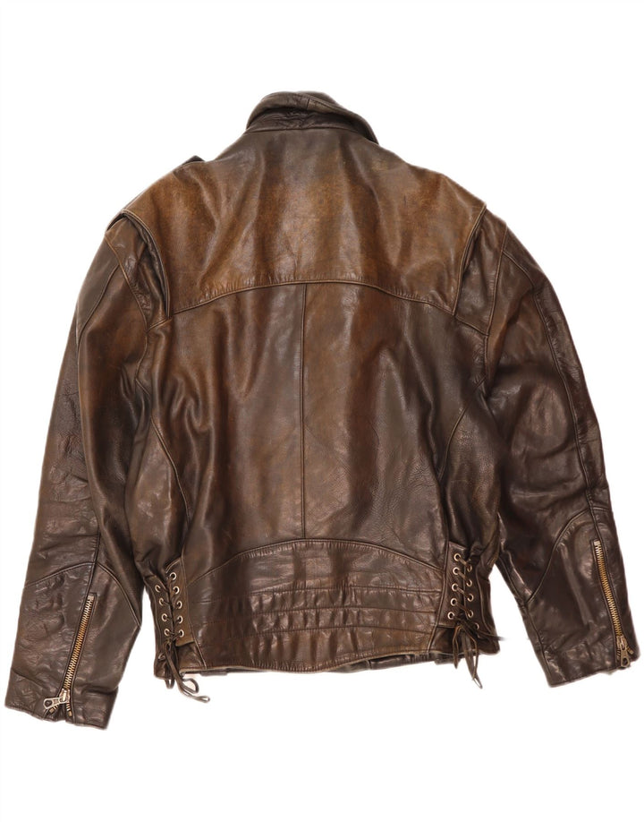 Jachetă de motociclist din piele vintage pentru bărbați UK 38 din piele maro medie