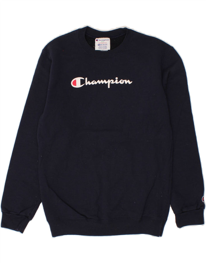 CHAMPION Boys Eco Graphic Sweatshirt Jumper 9-10 Years Medium Navy Blue Vintage Champion and Second-Hand Champion from Messina Hembry 