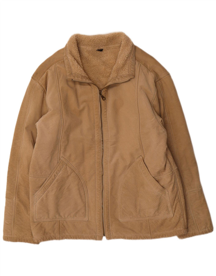 Jachetă Bomber din shearling vintage pentru bărbați UK 38 Medium Beige Shearling