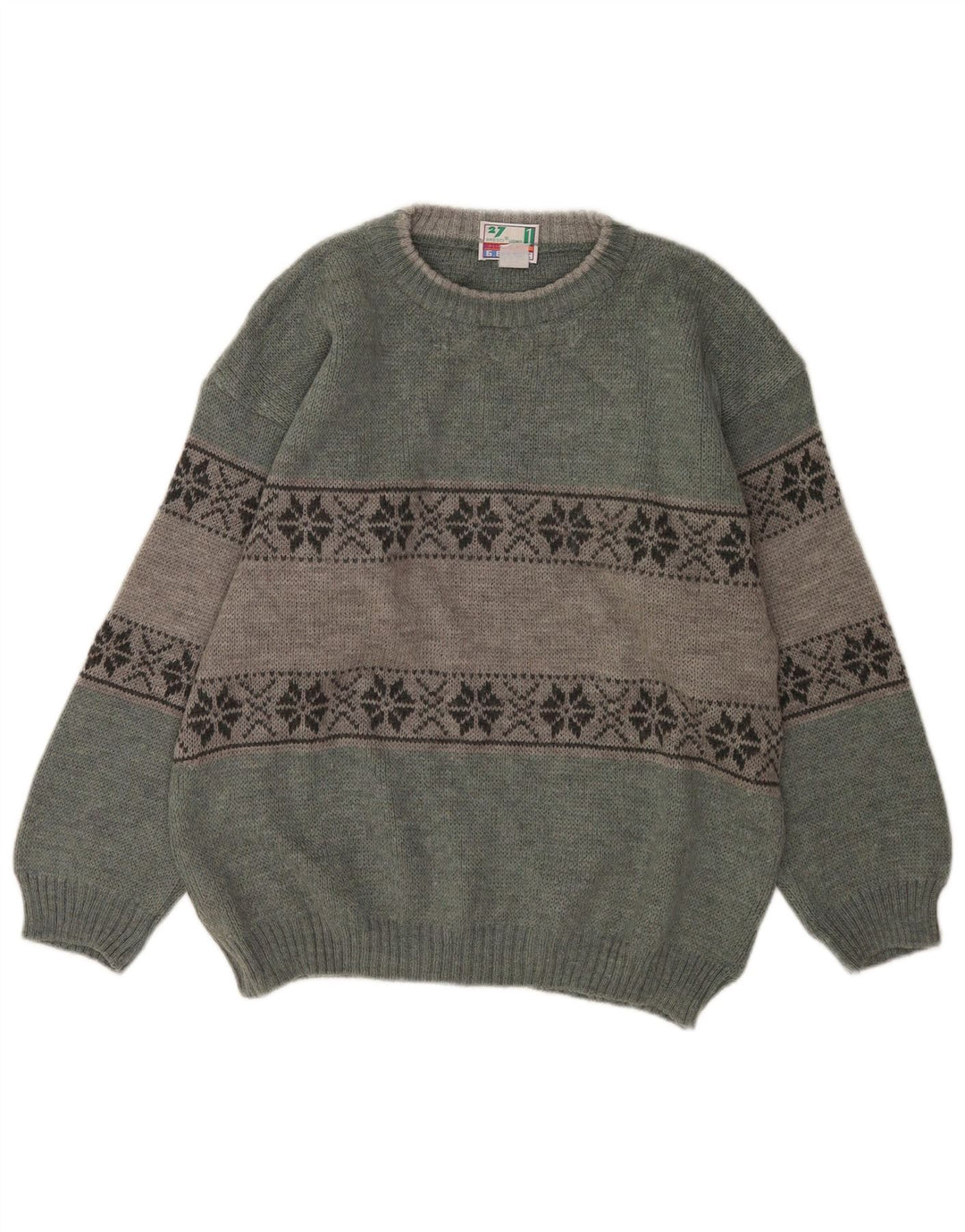 Pulover Bresci pentru bărbați cu decolteu rotund, verde mediu Fair Isle