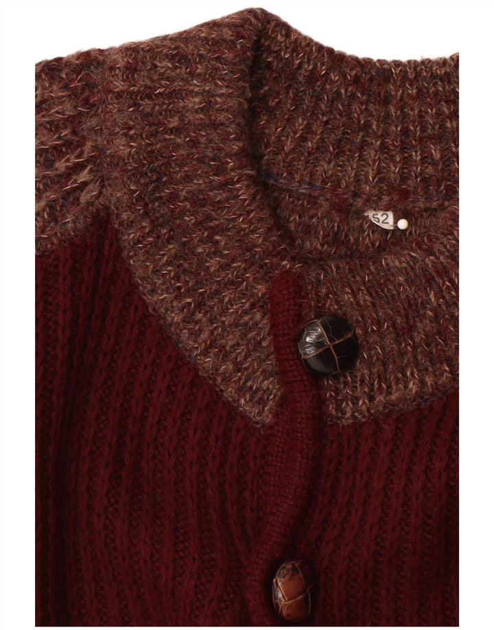 Pulover Cardigan Vintage pentru bărbați IT 52 Lână mare burgundy pete
