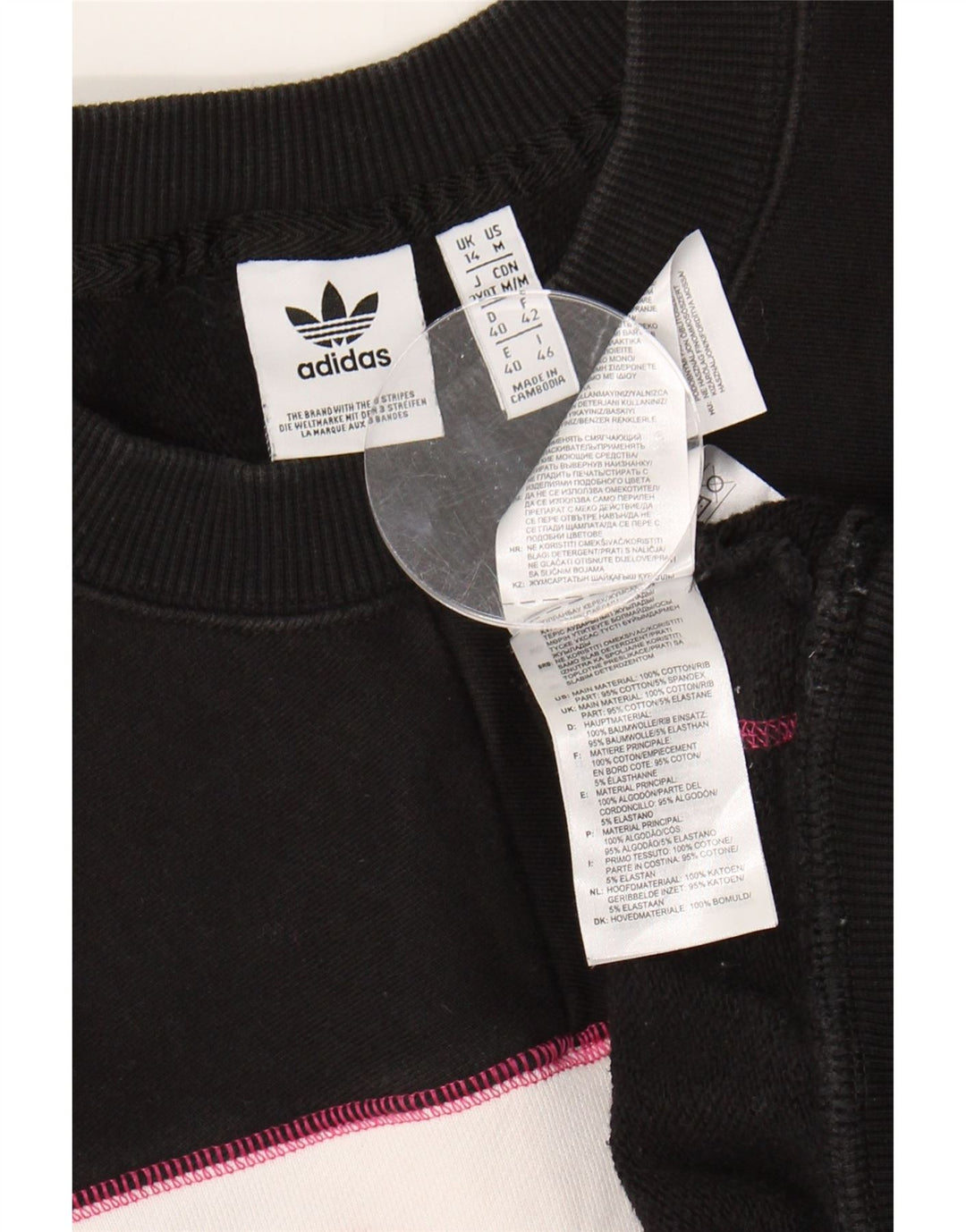 ADIDAS Womens Oversized Sweatshirt Jumper UK 14 Large  Black Colourblock Vintage Adidas and Second-Hand Adidas from Messina Hembry 