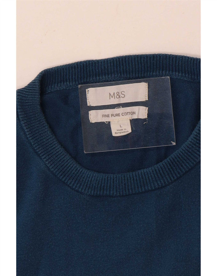 Pulover pentru bărbați Marks & Spencer cu gât roșu, mare, albastru, bumbac