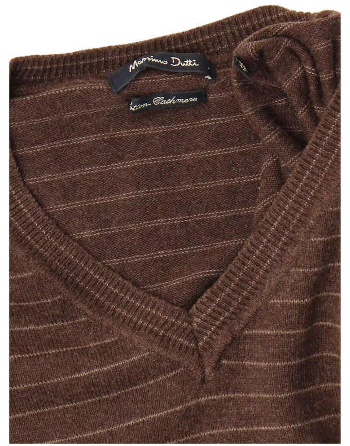 Massimo Dutti Pulover cu decolteu în V pentru bărbați, XL, cu dungi maro
