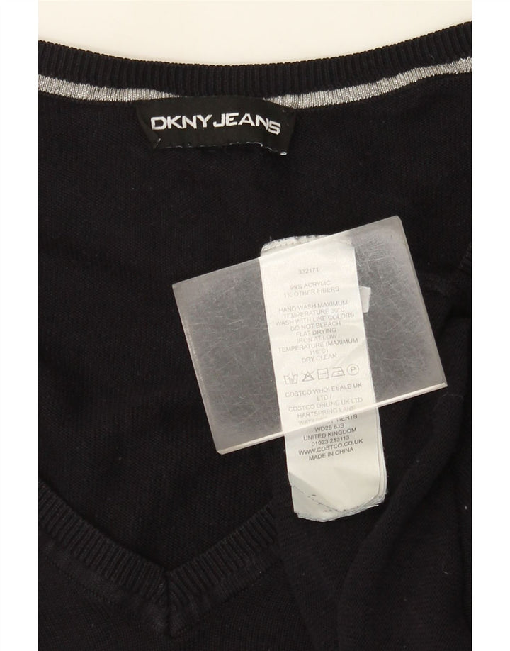 Dkny Pulover cu decolteu în V cu grafică supradimensionată pentru femei UK 14 Large Negru