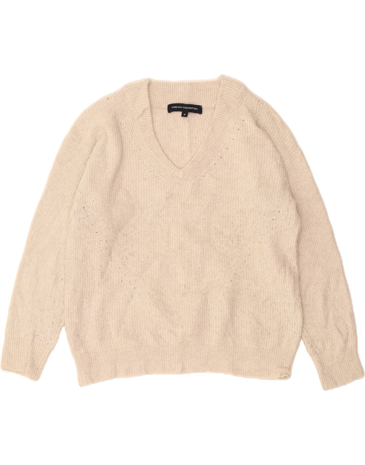 FRENCH CONNECTION Womens V-Neck Jumper Sweater UK 14 Medium Beige Acrylic Vintage French Connection and Second-Hand French Connection from Messina Hembry 