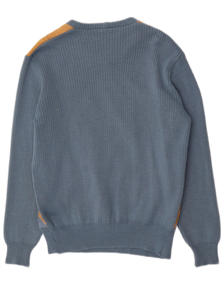 Pulover vintage pentru bărbați cu gât roșu, albastru mediu Argyle/diamond acrilic