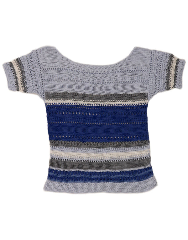 Bluză din croșetat vintage pentru femei UK 10 mic cu dungi albastre