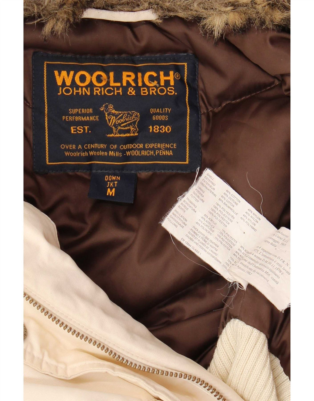 Jachetă căptușită cu glugă Woolrich pentru femei UK 14, bumbac alb mediu