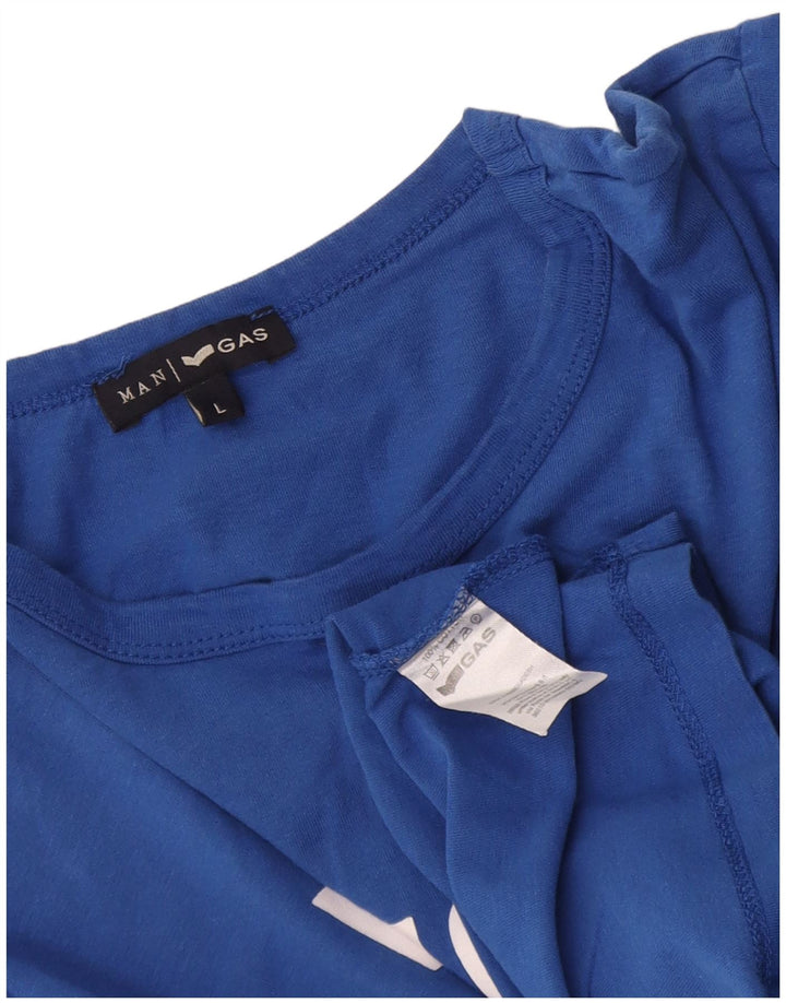 Tricou grafic pentru bărbați Gas Top mare, albastru, bumbac