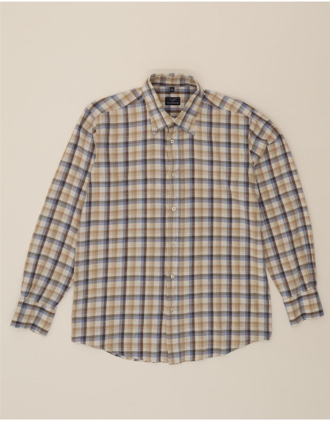 LOTTO Mens Shirt Size 41/42 Large Beige Check Cotton Vintage Lotto and Second-Hand Lotto from Messina Hembry 