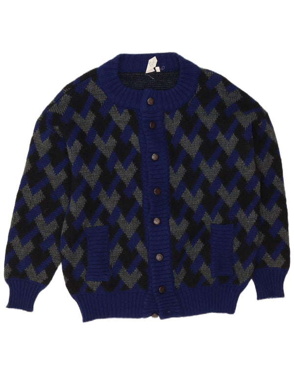 Pulover Cardigan Vintage pentru bărbați IT 52 Lână geometrică mare bleumarin