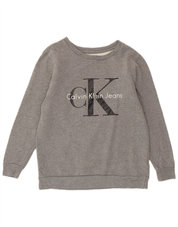 CALVIN KLEIN JEANS Pulover supradimensionat pentru femei UK 6 XS Gri pete