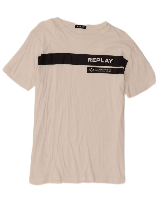 Tricou grafic pentru bărbați Replay Top 2XL, bumbac color bloc alb