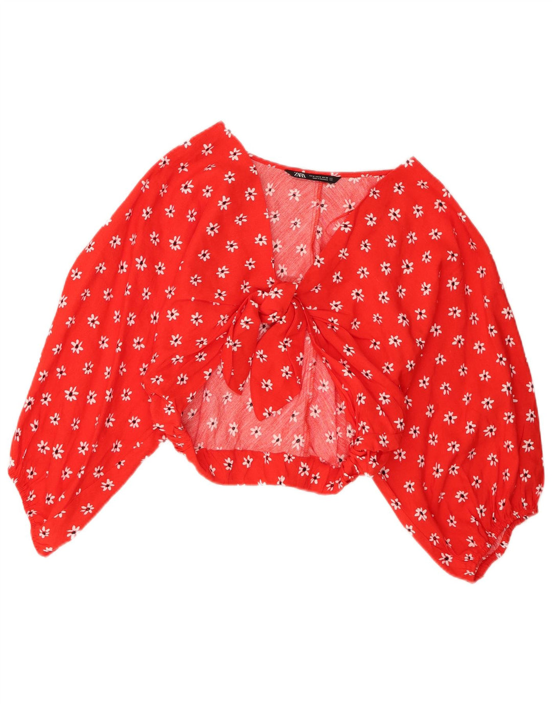 Crop Top cu mânecă lungă pentru femei Zara UK 12 Roșu mediu Floral