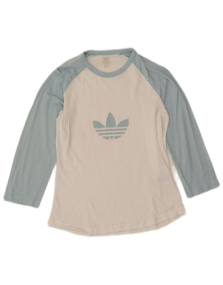 Top grafic Adidas pentru femei 3/4 mâneci IT 44 Medium White Colorblock Bumbac