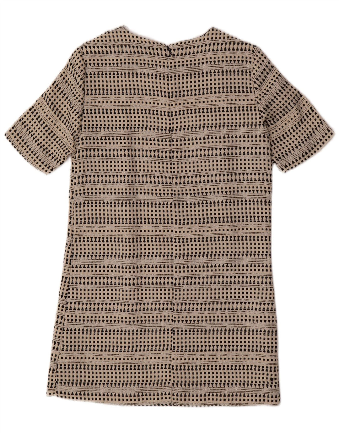 ZARA Womens Shift Dress UK 12 Medium Off White Geometric Acetate