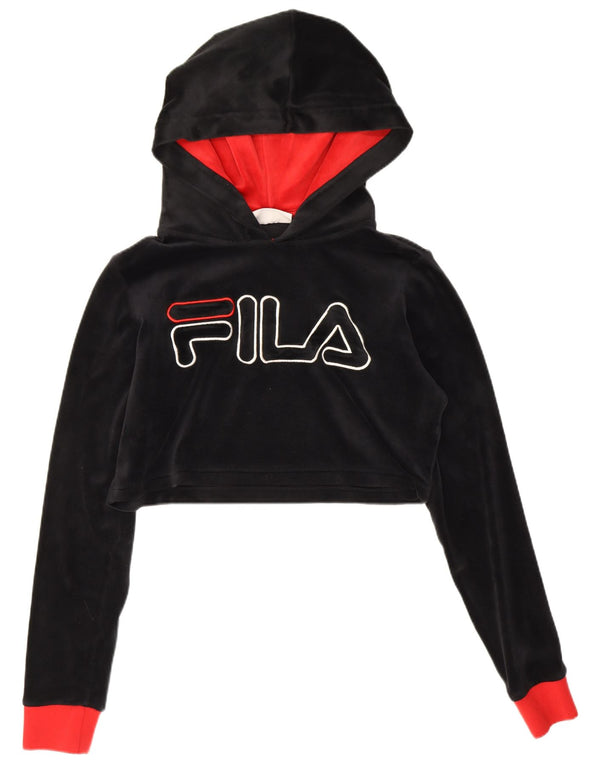 Pulover Fila Crop Graphic Hoodie pentru femei UK 10 Small Black Colorblock