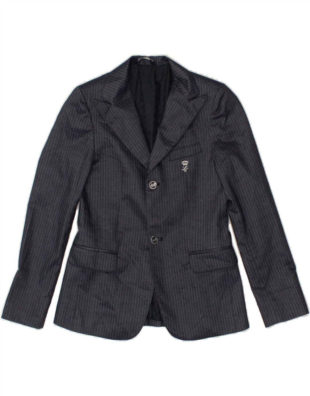 LES COPAINS Boys 2 Button Blazer Jacket 10-11 Years Navy Blue Striped Vintage Les Copains and Second-Hand Les Copains from Messina Hembry 