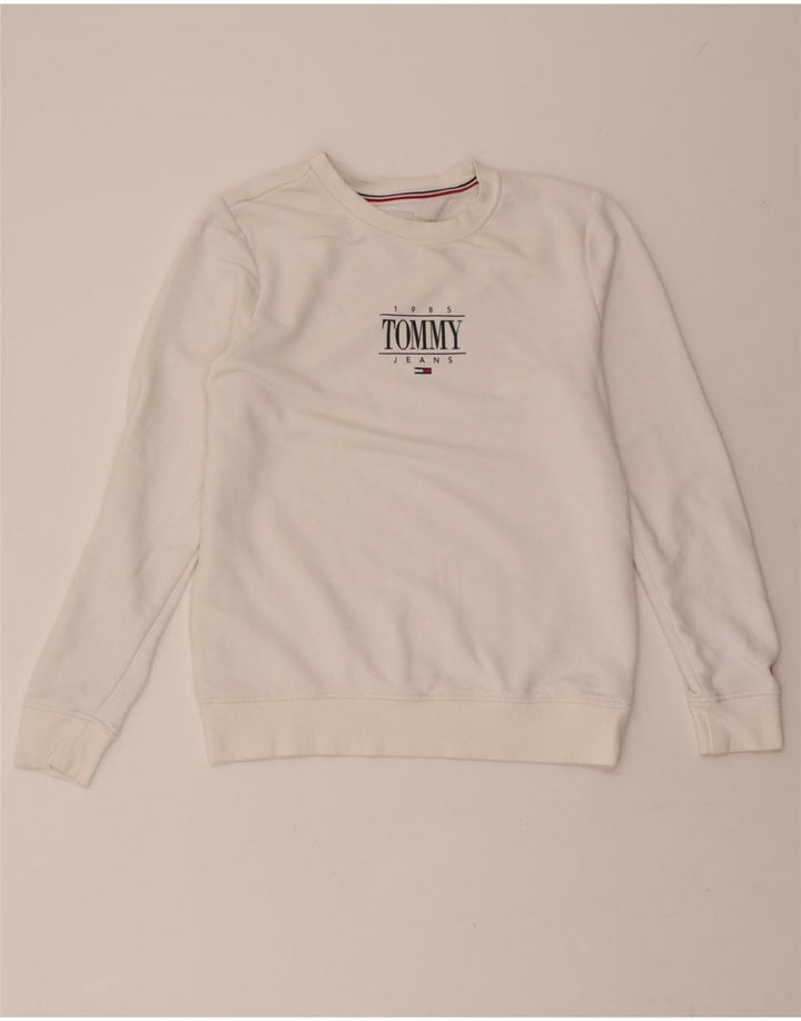 TOMMY HILFIGER Womens Oversized Sweatshirt Jumper UK 10 Small White Cotton Vintage Tommy Hilfiger and Second-Hand Tommy Hilfiger from Messina Hembry 