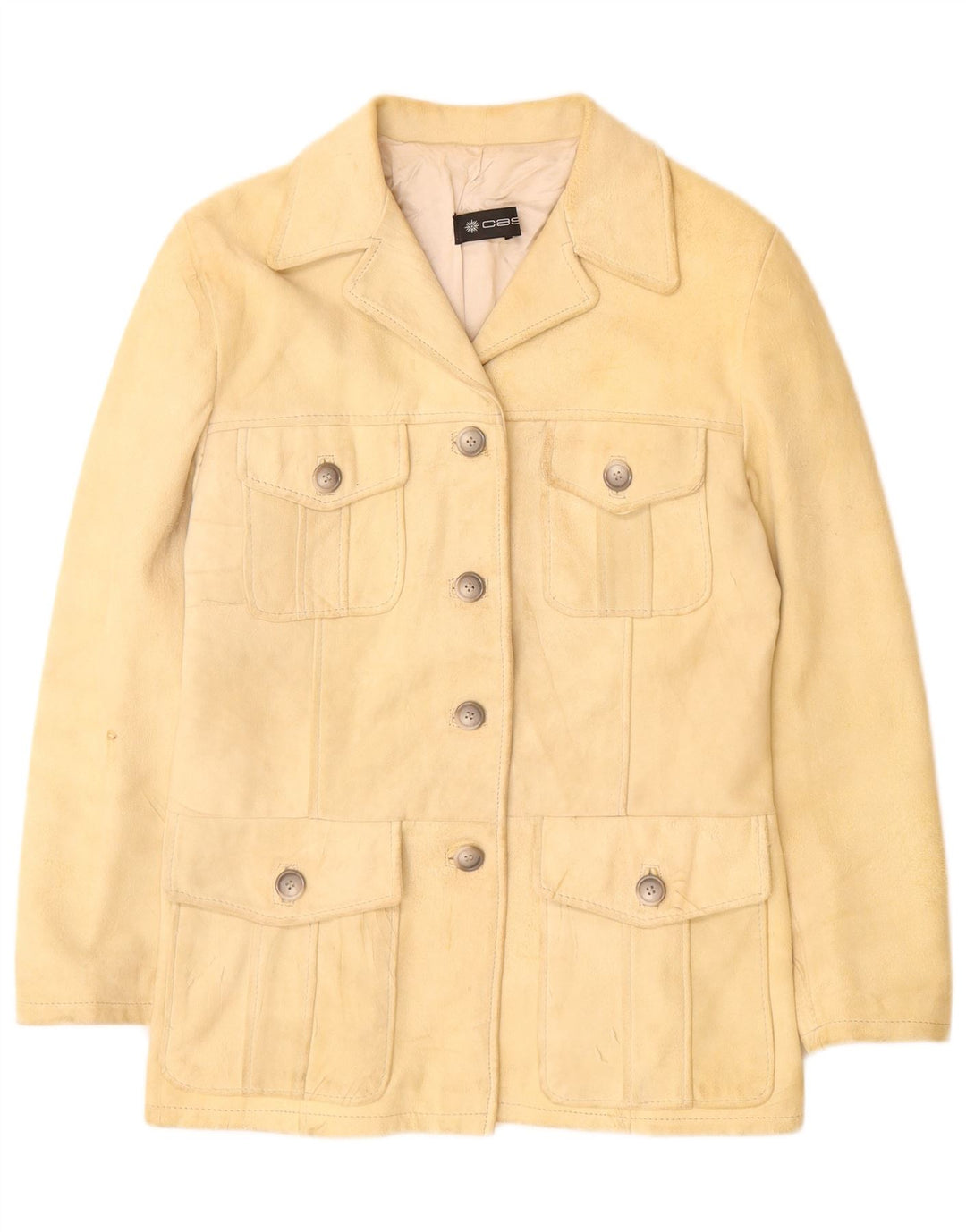 Jachetă vintage pentru femei de piele intoarsa UK 12 Medium Beige Piele
