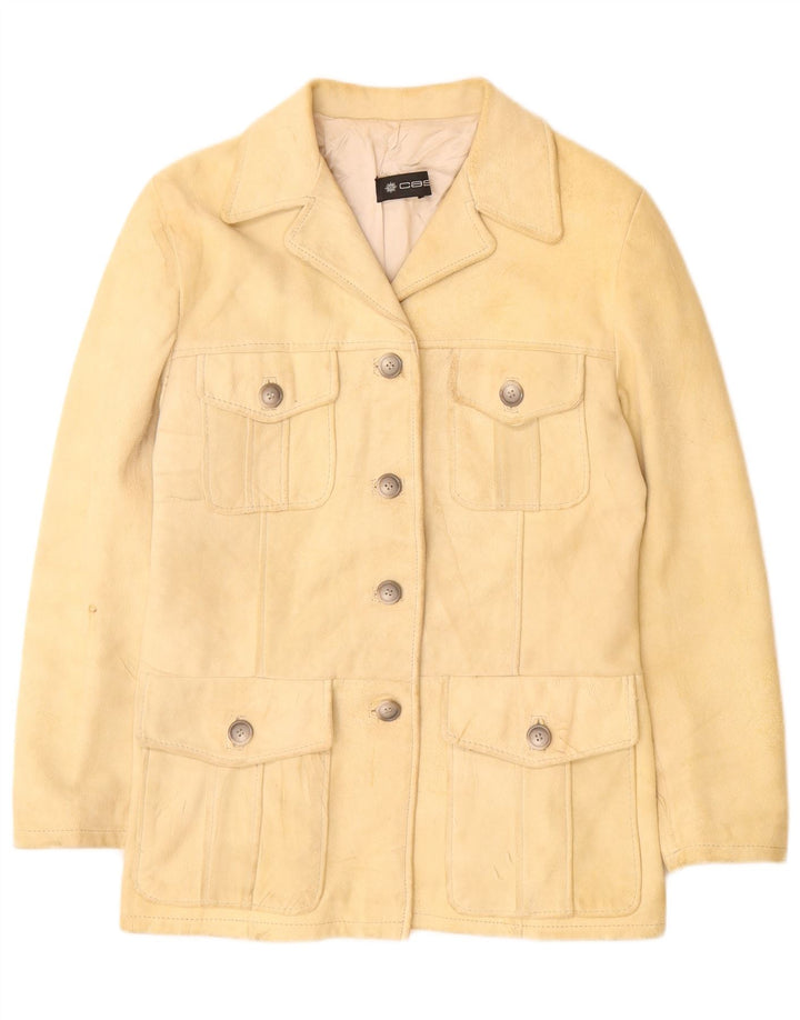 Jachetă vintage pentru femei de piele intoarsa UK 12 Medium Beige Piele