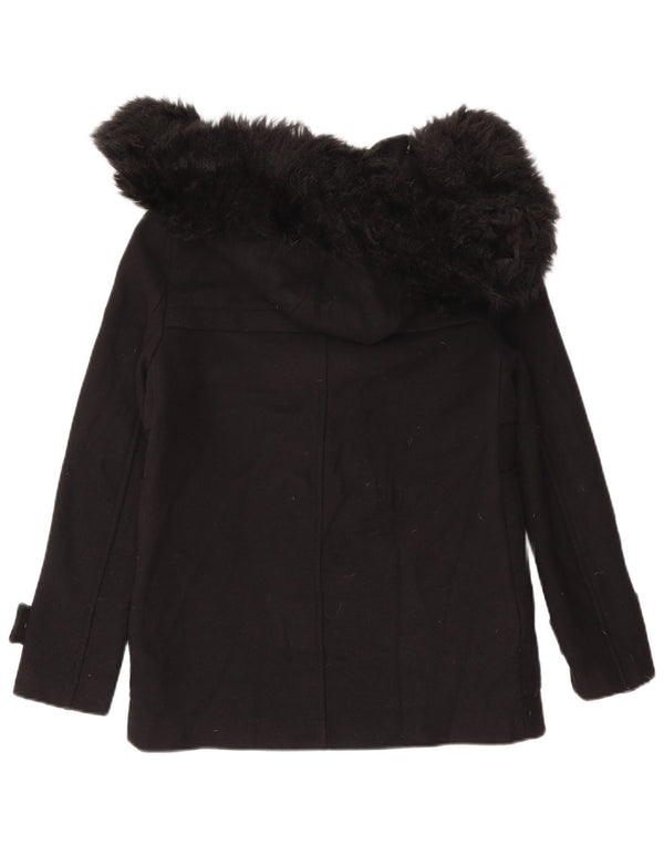 Zara Womens Duffle Jacket UK 12 Medium Black Wool