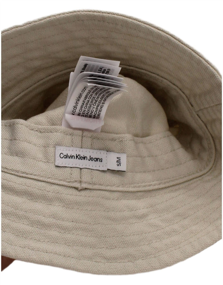 CALVIN KLEIN JEANS Womens Graphic Bucket Hat Small Off White Cotton Logo