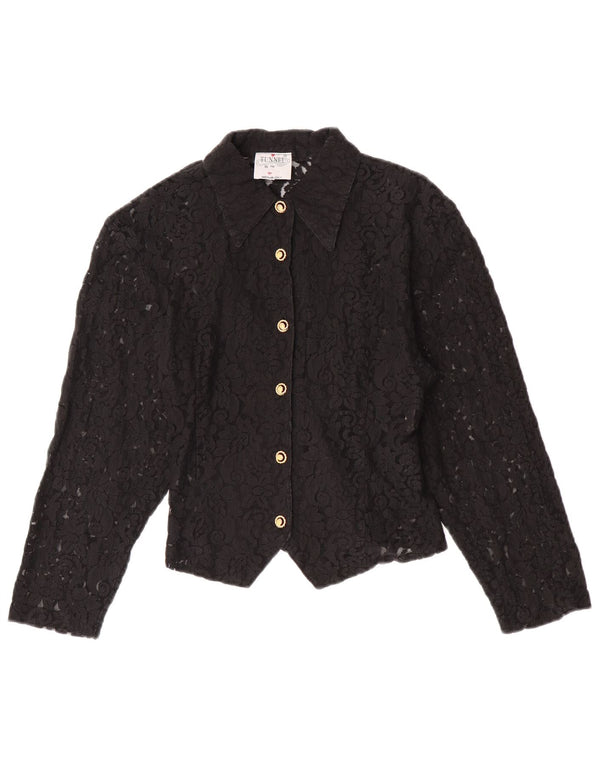 Bluză de cămașă de epocă pentru femei Crop See Through UK 4 XS Negru Floral
