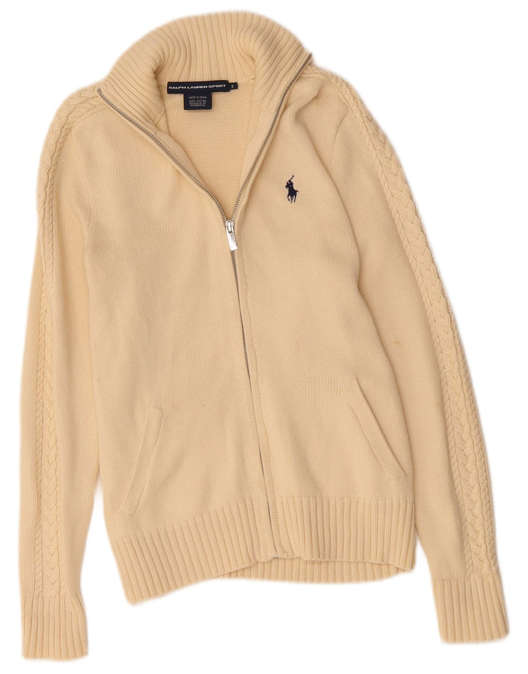 Pulover cardigan pentru femei RALPH LAUREN UK 10 mic bumbac bej