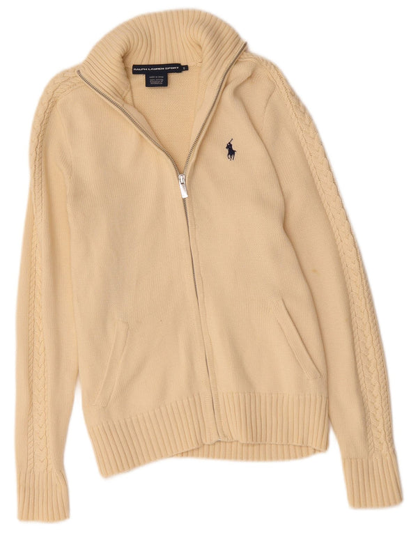 Pulover cardigan pentru femei RALPH LAUREN UK 10 mic bumbac bej
