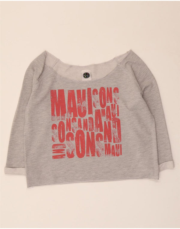 Maui and Sons Crop Graphic Top mânecă 3/4 pentru femei UK 14 Medium Gri