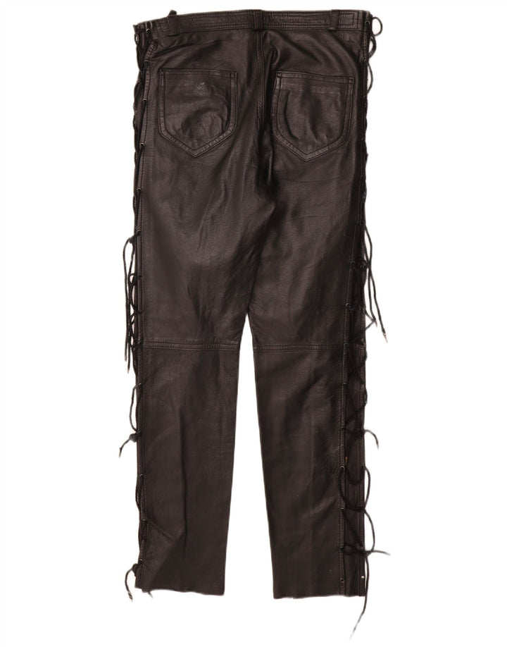 VINTAGE Pantaloni drepti din piele pentru femei IT 40 Small W28 L28 Piele neagră