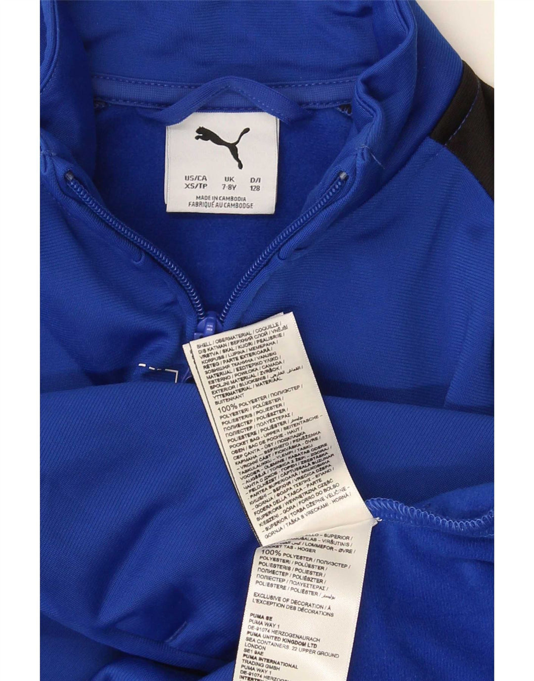 Jachetă de trening cu grafic Puma pentru băieți, 7-8 ani, poliester color block, albastru