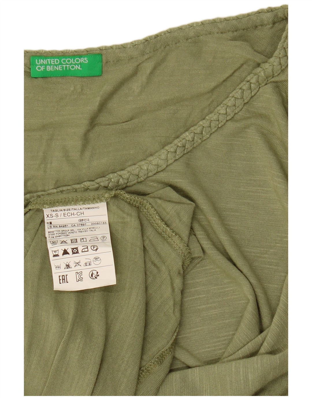 BENETTON Tricou oversize Crop pentru femei UK 6 XS Kaki Flecked Viscose