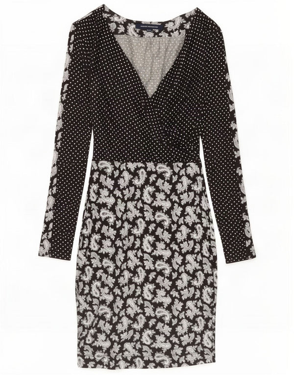 French Connection Womens Long Sleeve Sheath Dress UK 8 Small Black Paisley