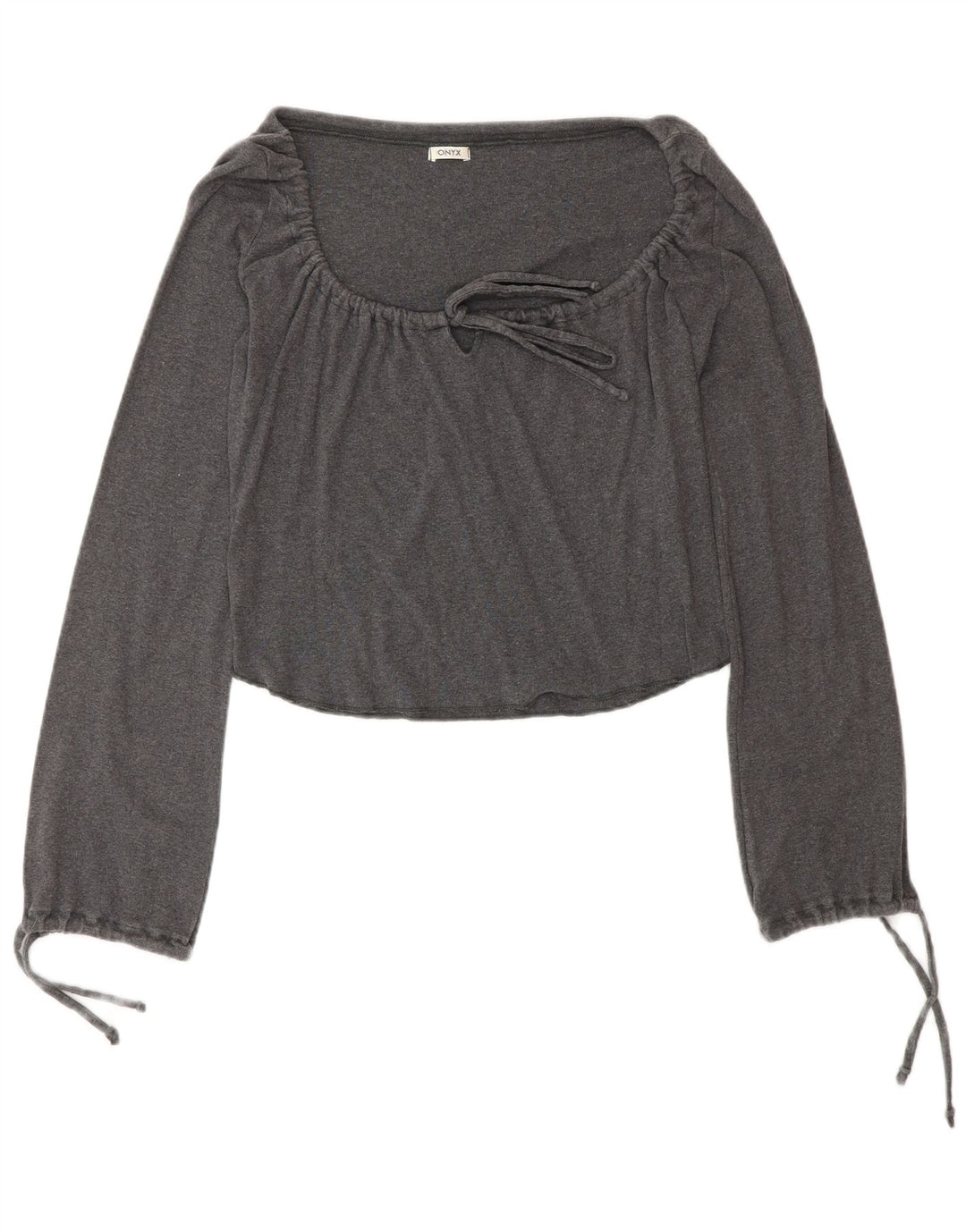 Onyx Crop Top cu mânecă lungă pentru femei cu cravată în față, UK 12, bumbac gri mediu