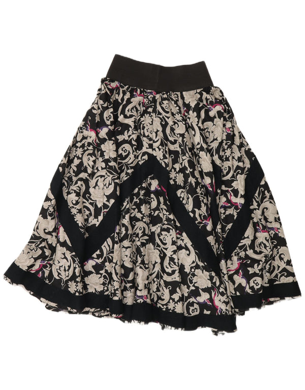 Fusta evazată pentru femei Vintage Medium W26 Viscoză florală neagră