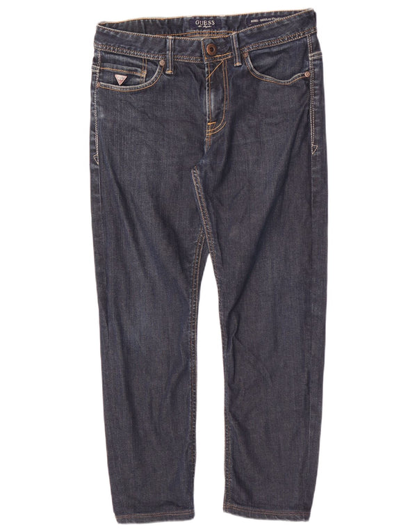 Blugi Guess Rebel Straight Regular Cropped pentru bărbați L30 L25 bleumarin