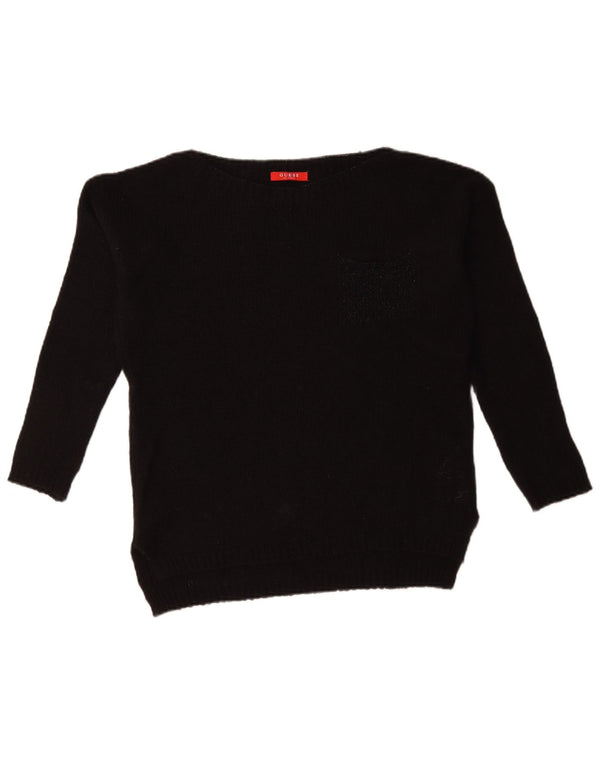 Pulover pentru femei Guess supradimensionat cu gât de barcă, UK 10, mic, negru, acrilic