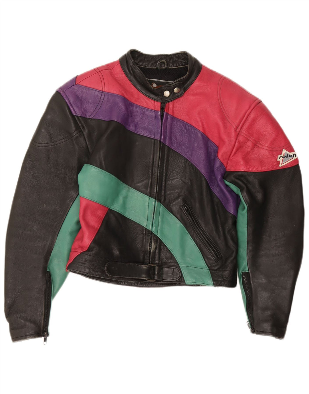 Jachetă crop pentru femei ROLEFF UK 14, mare, neagră, pentru motocicletă din piele