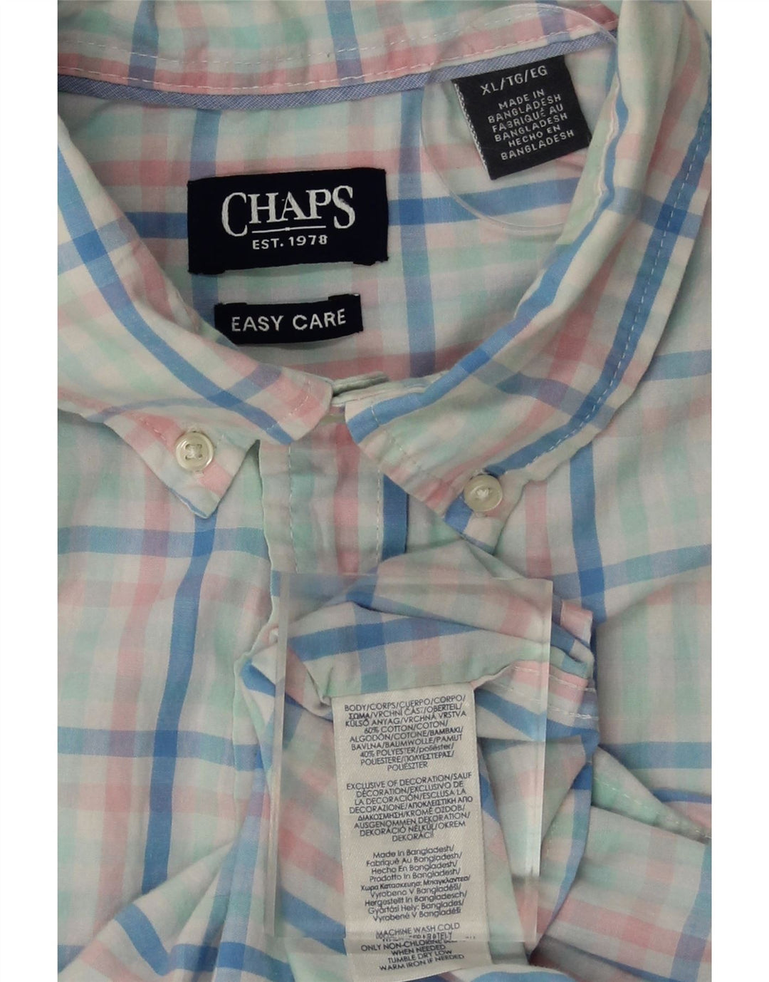 CHAPS Mens Big & Tall Short Sleeve Shirt XL Blue Check Cotton Vintage Chaps and Second-Hand Chaps from Messina Hembry 