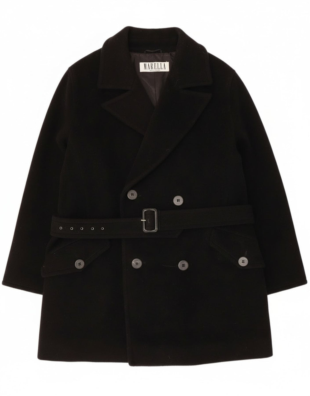 Palton dublu pentru femei Marella UK 14 Lână virgină neagră medie